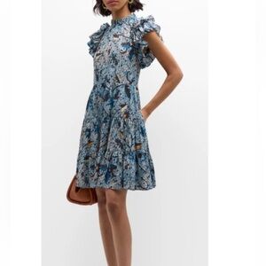 ULLA JOHNSON Denia Ruffle-Sleeve Tiered Mini Dress Sz 10